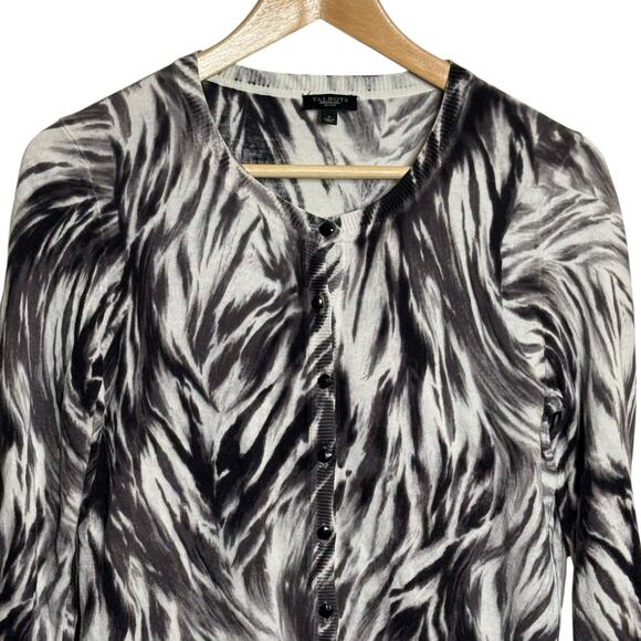 Talbots Petites Size Small Black and White Abstract Design Button Up Cardigan - Picture 2 of 6